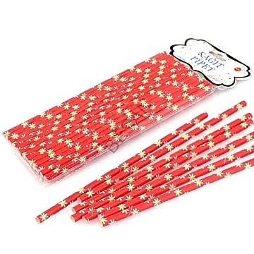 KAĞIT PİPET 20 CM - Ø6MM. KIRMIZI ÇİÇEK - 24 ADET