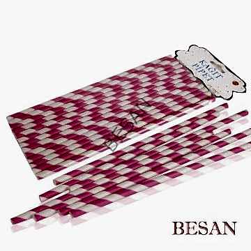 KAĞIT PİPET UZUN 26 CM - Ø6MM. PEMBE-BEYAZ SPİRAL / 25 ADET