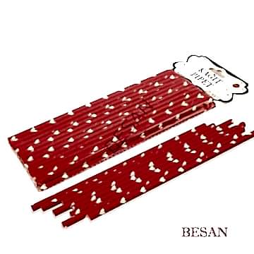 KAĞIT PİPET UZUN 26 CM - Ø6MM. KIRMIZI ÜZERİNE BEYAZ KALP / 25 ADET